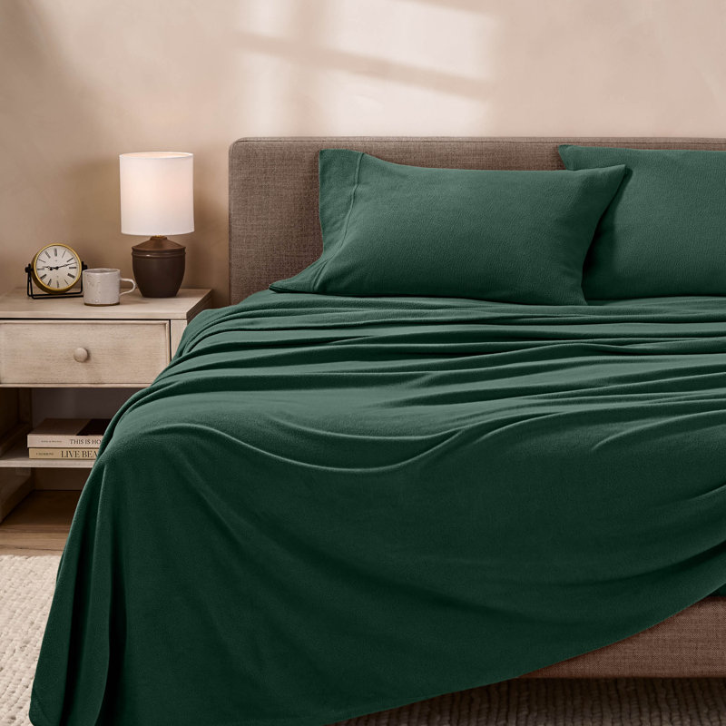Ensemble de draps en molleton polaire ultra doux de qualité supérieure, Vert forêt