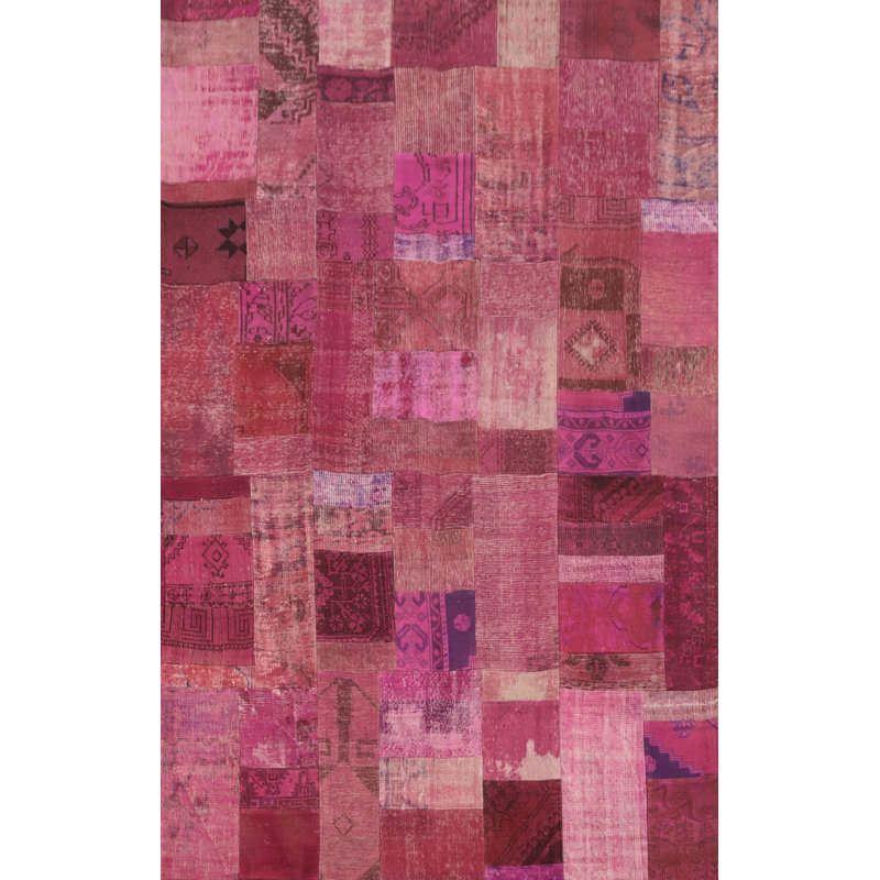 Geometric Wool Patchwork Distressed Area Rug 7x10