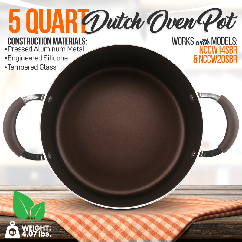 NutriChef 5 Quart Non-Stick Brown Aluminum Dutch Oven Pot with Lid