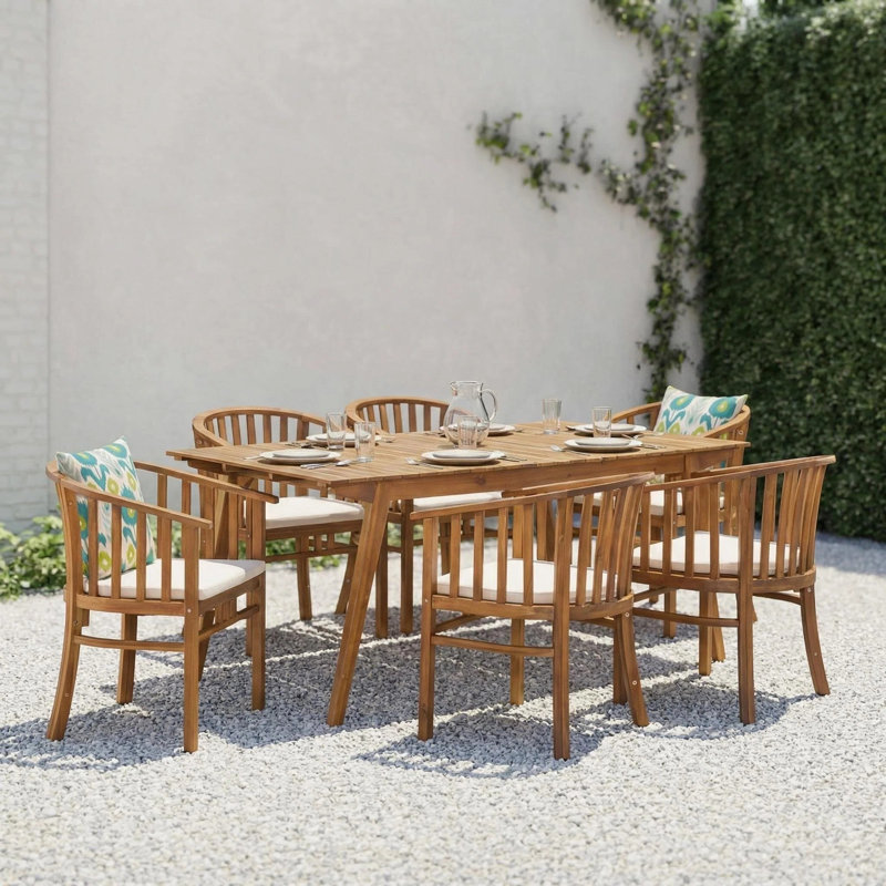 Aracely 6 - Person Acacia Wood Patio Dining Set with Rectangular Table