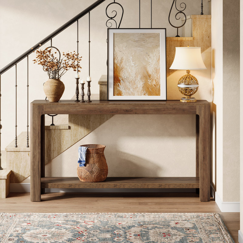 63-Inch Entryway Console Table, 2-Tier Narrow Sofa Table Behind Couch for Foyer, Hallway, Brown