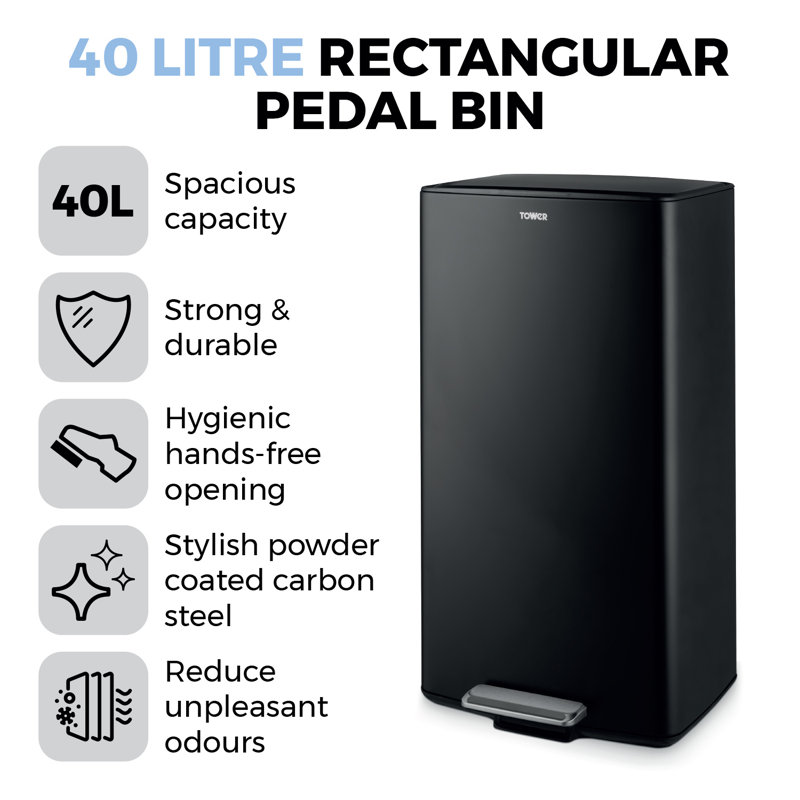 40 Litre Step On Recycling Bin, Black