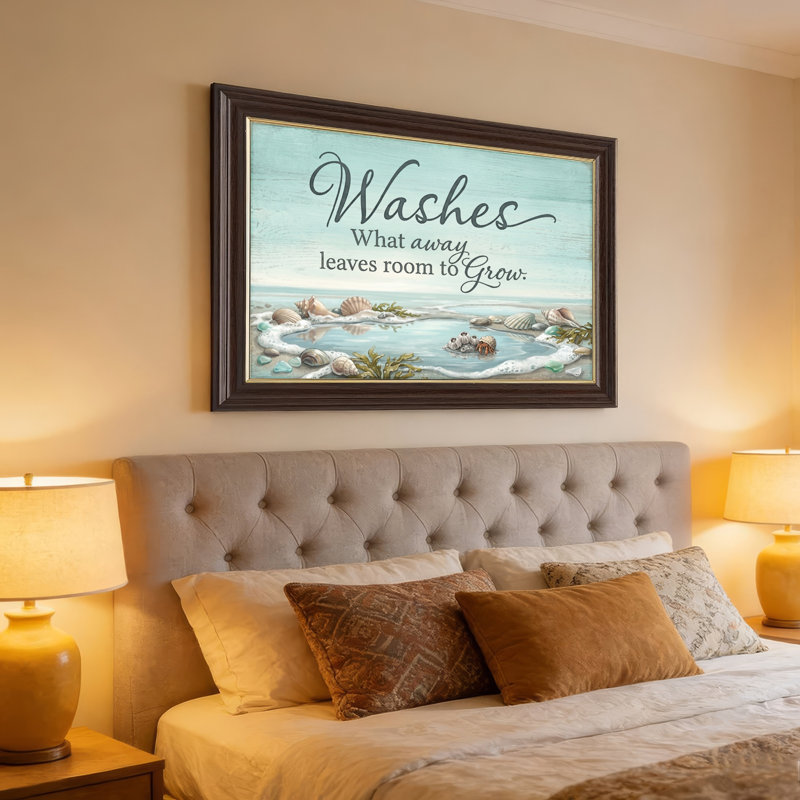 Art mural antique sur toile encadré doré pour le salon, la chambre à coucher, le bureau ou le vestibule - Décoration murale décorative avec scène de plage