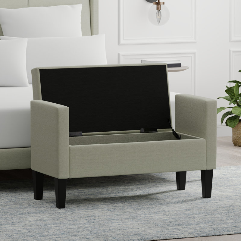 Banc de rangement à couvercle rabattable rembourré, Beige, H 24 po x l 42 po x P 17,8 po