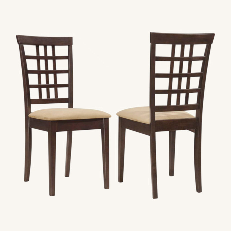 Set Of 2 Lattice Back Dining Chairs, Cappuccino