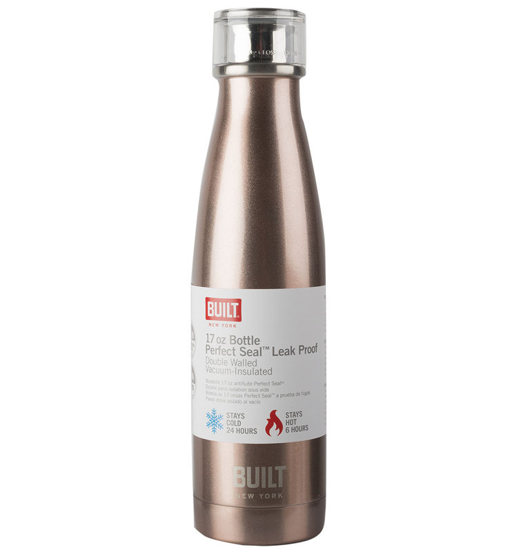 Built Perfect Seal 480ml Stainless Steel (18/8) Water Bottle, Rose Gold