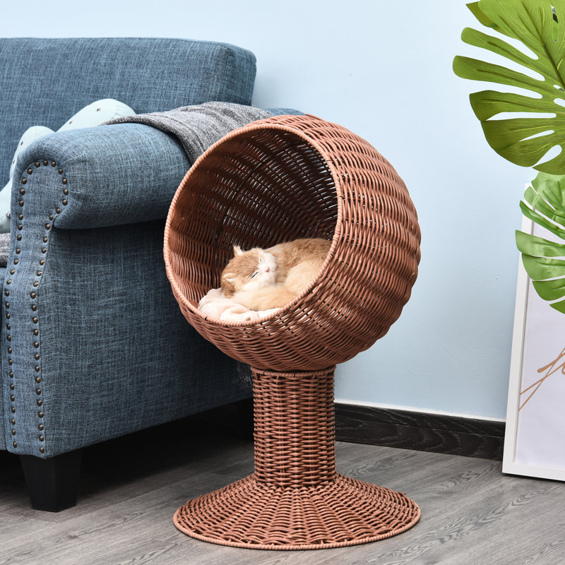 Lit surélevé pour chat avec panier rotatif et rembourrage de coussin épais, abri de jardin naturel, coussin de chaise