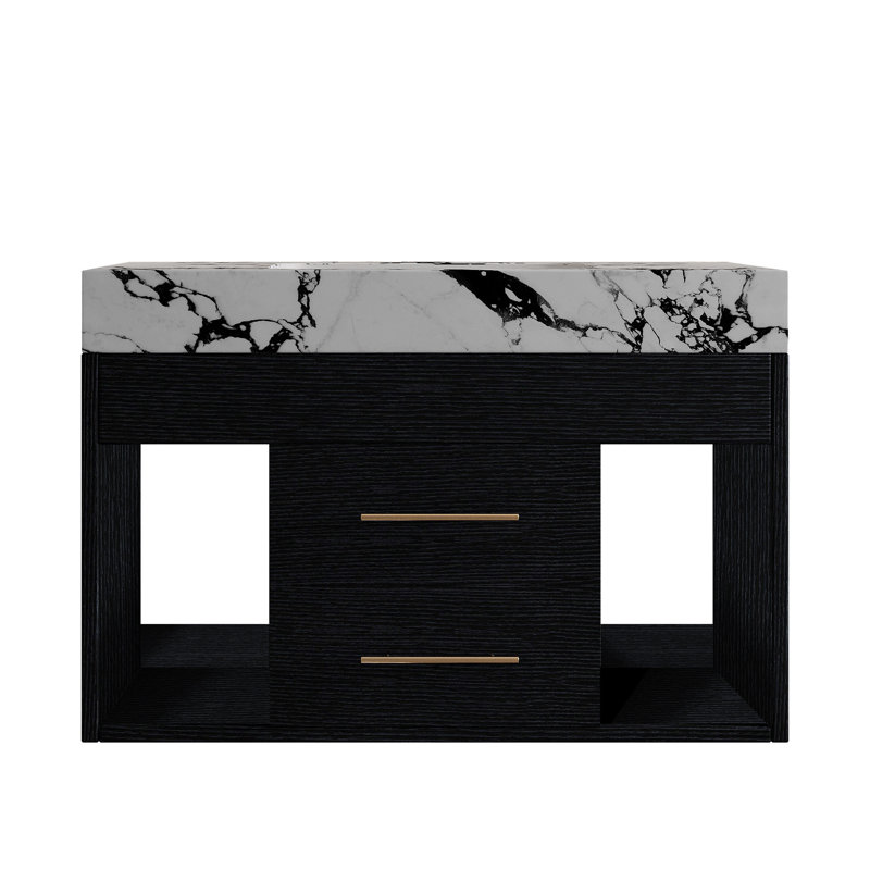 Meuble-lavabo flottant moderne avec lavabo mural pour petites salles de bain, appartement, Noir, Noir et blanc