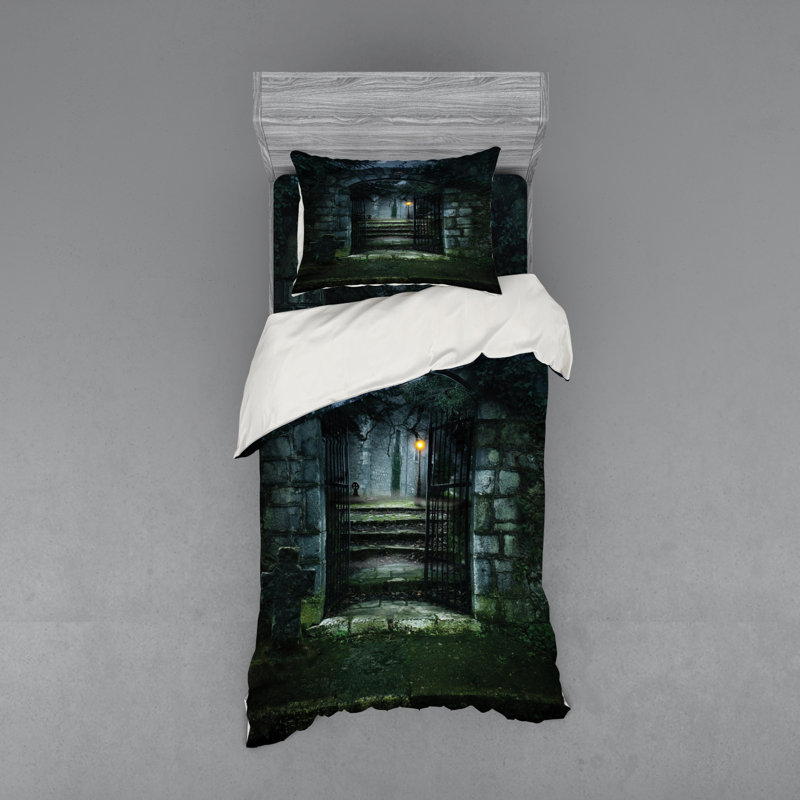 Ensemble de housse de couette moderne et contemporaine en microfibre grise / verte