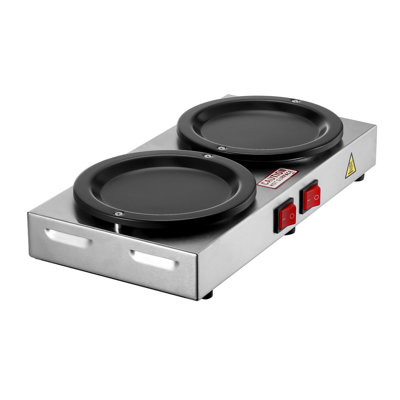 Dual Plate Commercial Coffee Warmer - Stainless Steel Decanter Hot Plate with Independent Controls for Office & Cafe