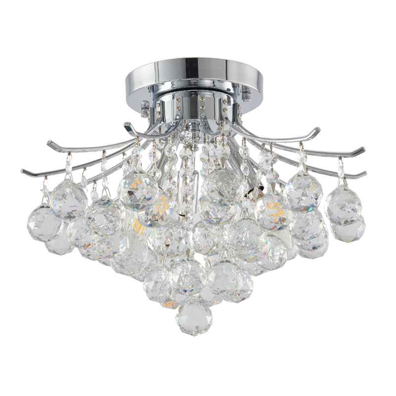 Transitional 3 Light Crystal Semi Flush Mount, Chrome