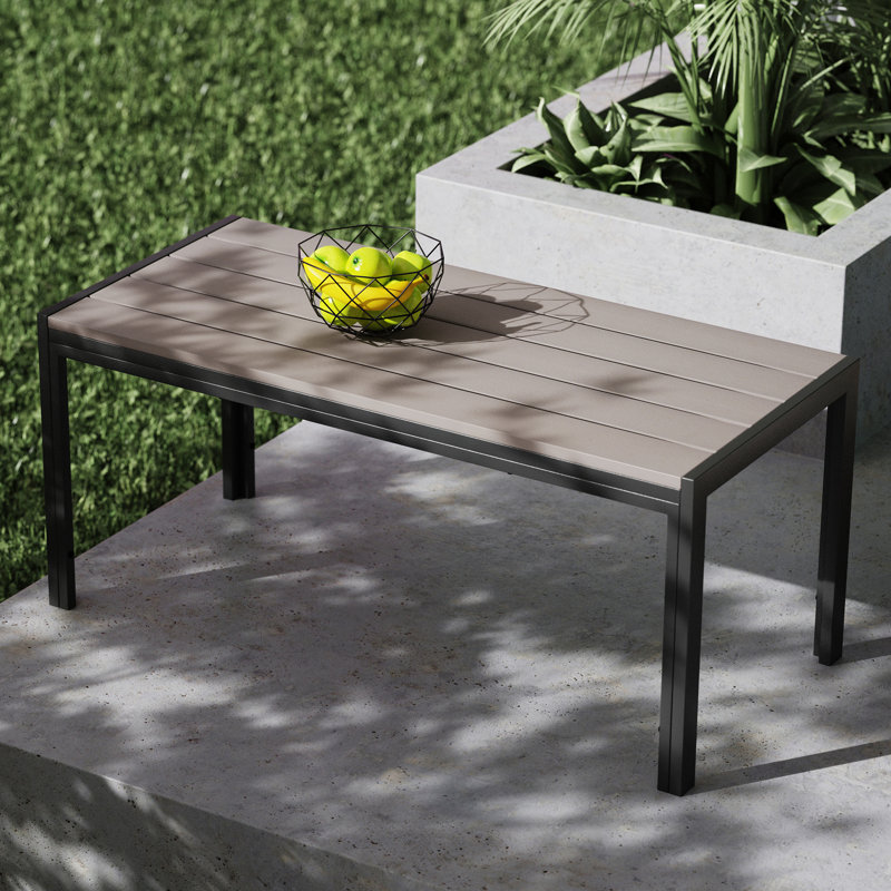 Rectangle Patio Table, Outdoor Wood Grain Tabletop, Gray