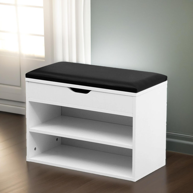 Entryway Shoe Storage Bench, Shoe Rack, Shoe Organiser, Hallway Furniture, White, H45 x W60 x D30cm