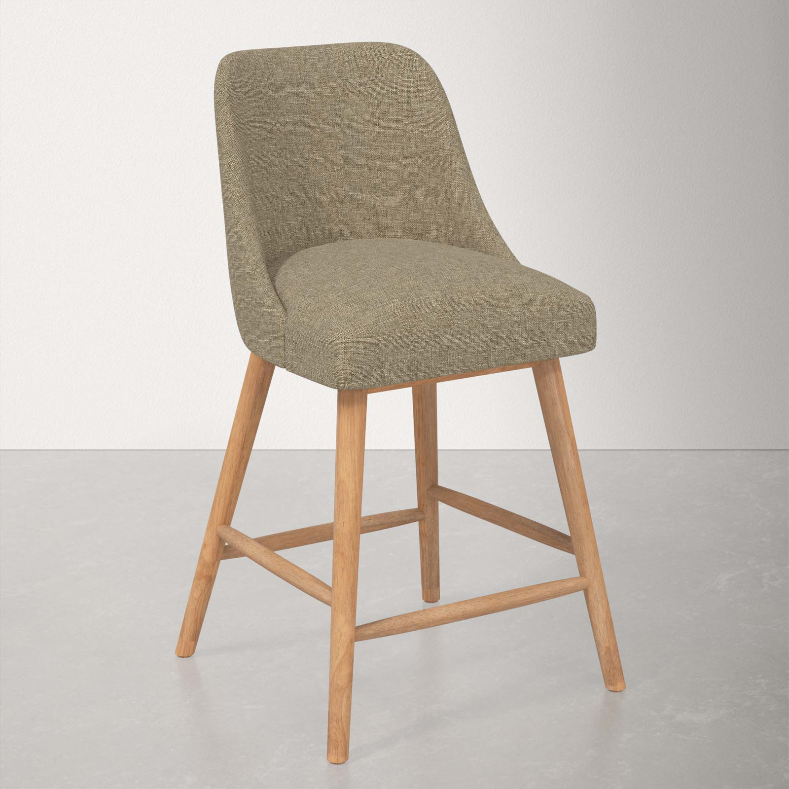 Gallie Stool, Natural Wood, Counter Stool (27" Seat Height), Zuma Natural Textured Linen