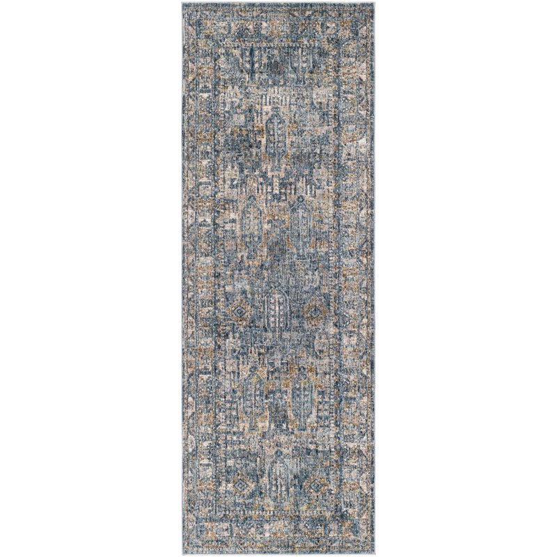Tapis oriental bleu marine / brun Lessard, Tapis de couloir 2 pi 7 po x 10 pi