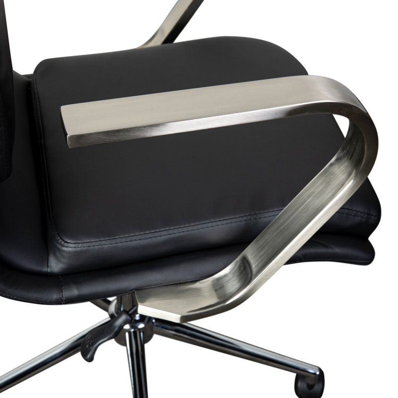 Mid-Back Designer Upholstered Swivel Executive Office Chair with Armrests, Black, Chrome
