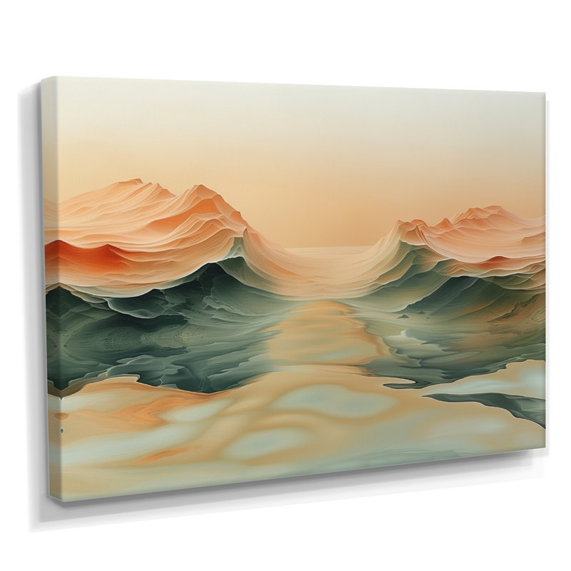 «Green Beige Magical Sunset Dunes I - Desert», reproduction d'art murale, H 24 po x l 32 po x P 1 po, Toile tendue