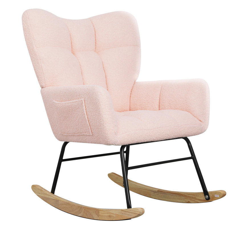 Chaise berçante en tissu Teddy pour la détente et les loisirs, Rose