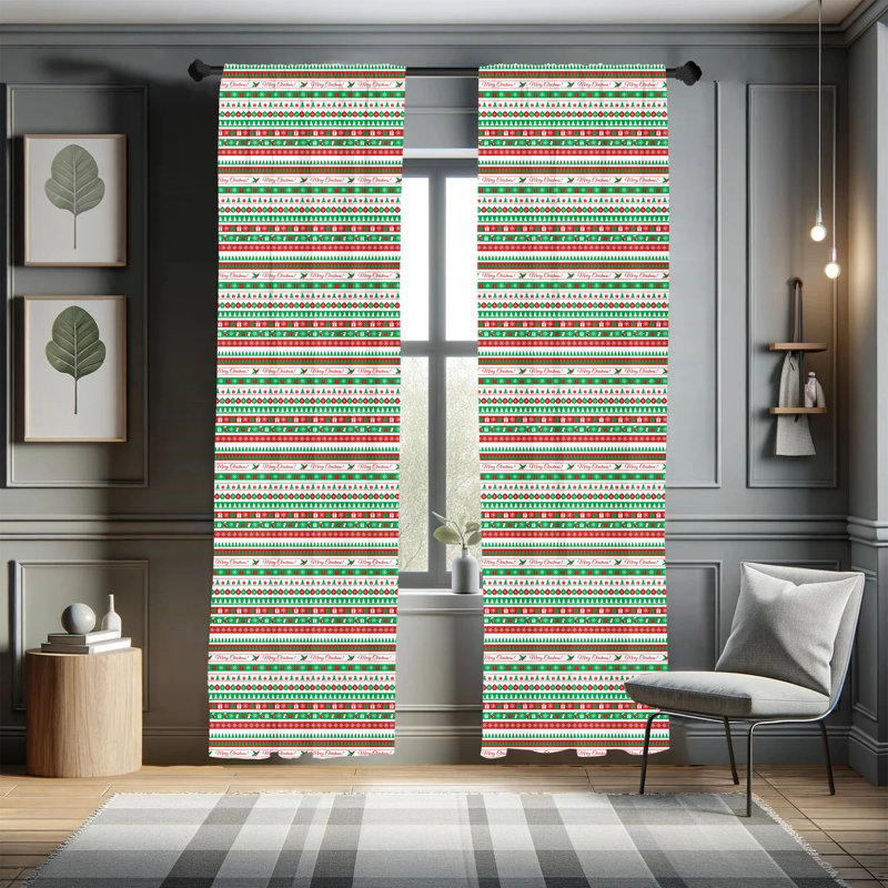 Words Xmas Ceremony Semi-Sheer Rod Pocket Curtain Panels, 28" x 84"