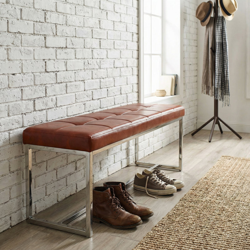 Banc capitonné contemporain Monkstown, similicuir brun