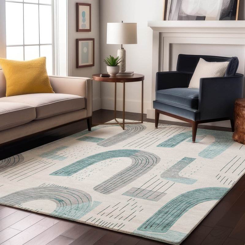 Tapis géométrique de qualité supérieure lavable à la machine Mehara AMF1698, Rectangle 2 pi 6 po x 3 pi 10 po
