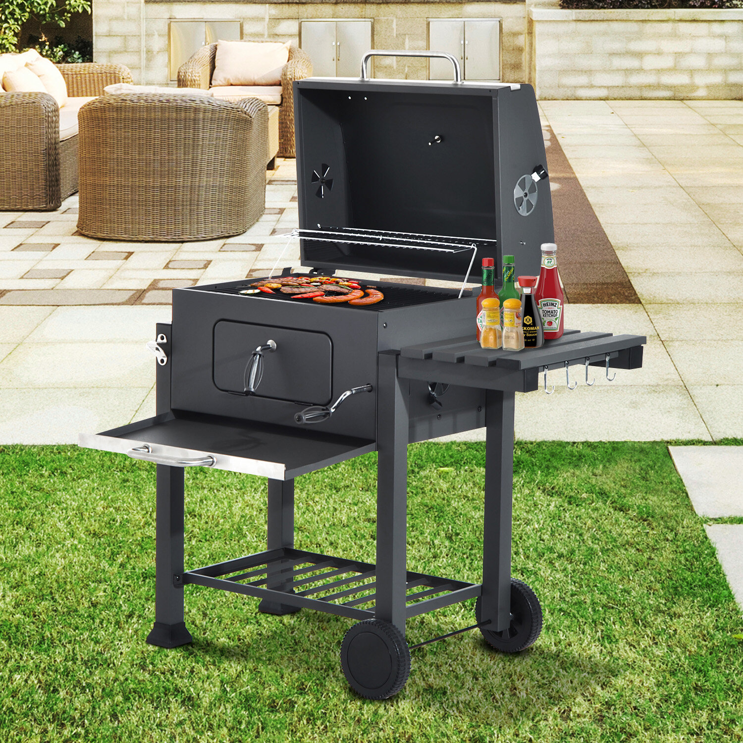 Charcoal Smoker BBQ Barbecue Grill Outdoor USB Electric Rotary Barbecue  Machine