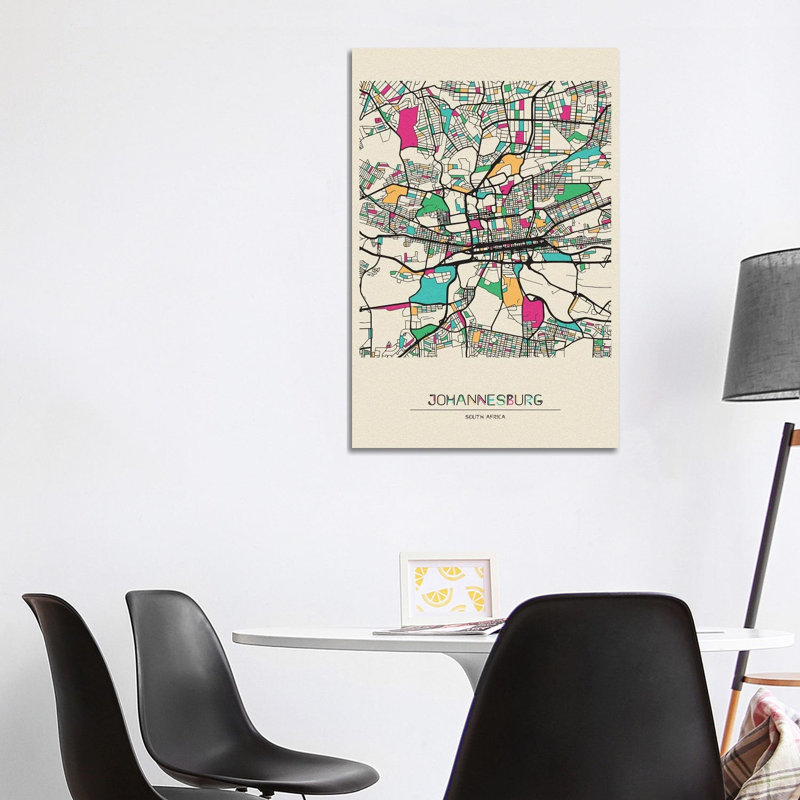 Johannesburg, South Africa Map by Ayse Deniz Akerman - Wrapped Canvas Print, 101.6 cm H x 66.04 cm W x 1.91 cm D