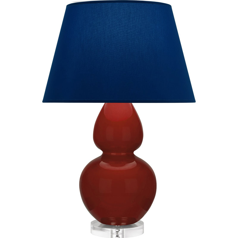 Double Gourd Table Lamp, Navy with Gray Lining, Sugar Plum Glazed/Silver