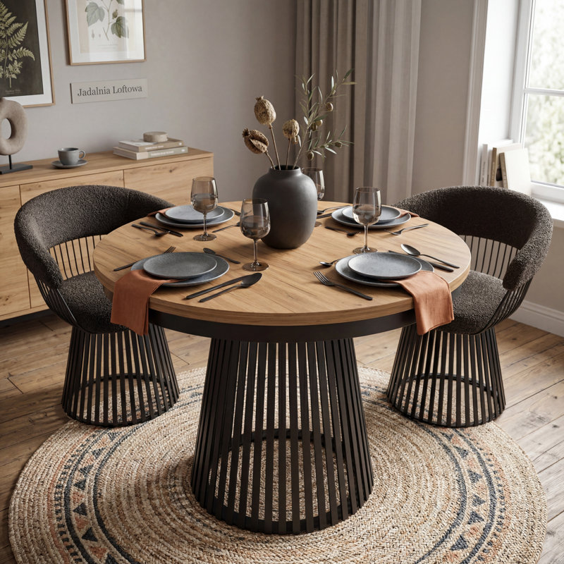 Extendable Metal Base Dining Table, Black, Golden Kraft