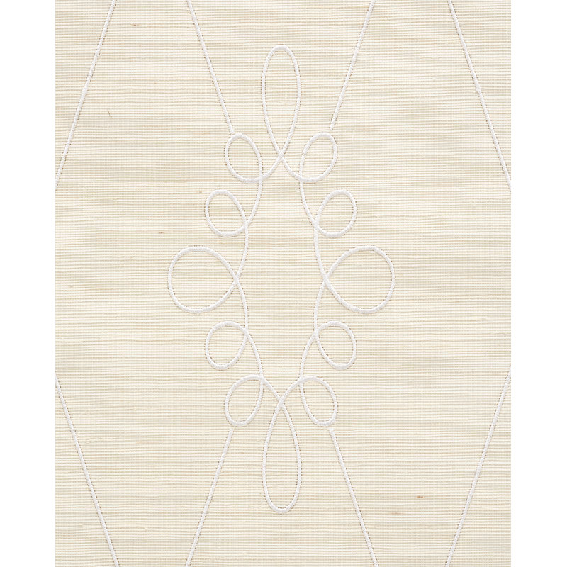 Papier peint en sisal brodé Sylvie, Ivoire ivoire