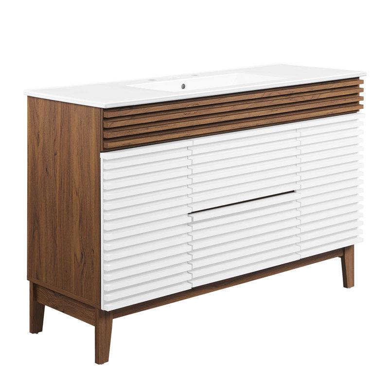 Meuble-lavabo simple 48 po Render, Blanc / noyer
