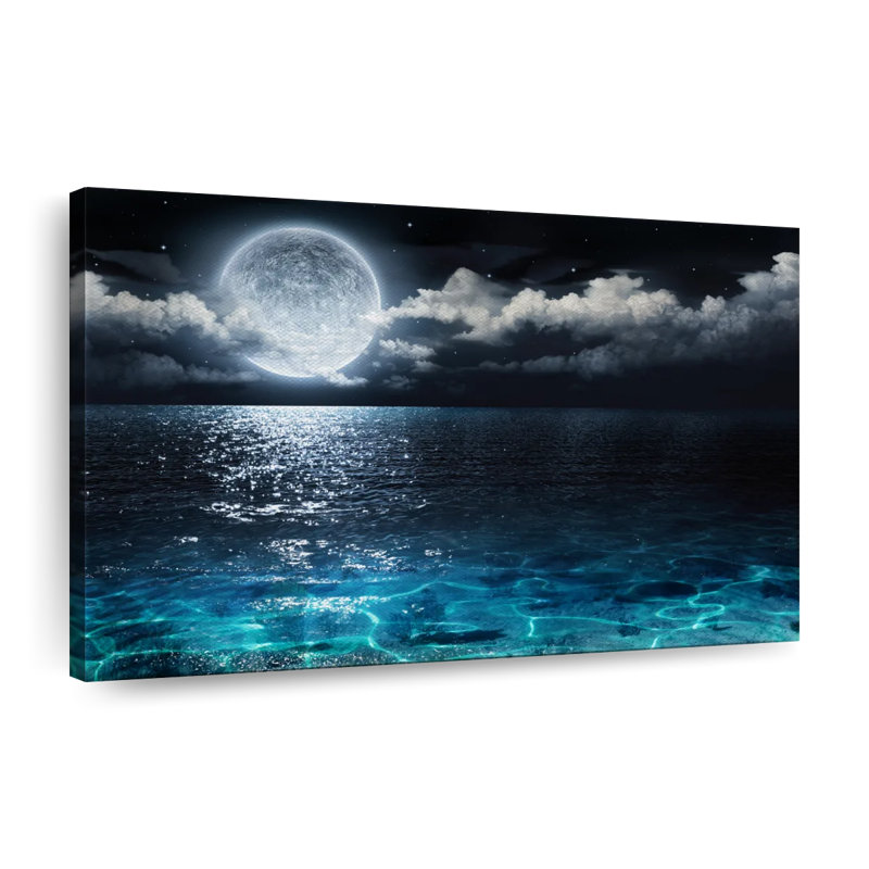 Pleine lune romantique sur toile, H 8 po x l 12 po x P 1 po