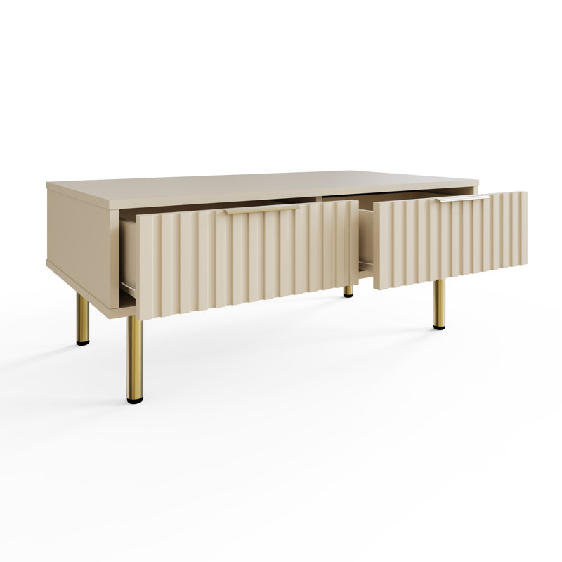 Nervata Living Coffee Table with Storage, Ivory, Gold
