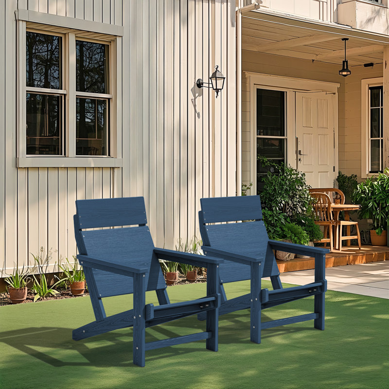 Hdpe One-piece Backrest Adirondack Chair Set Of 2, Navy