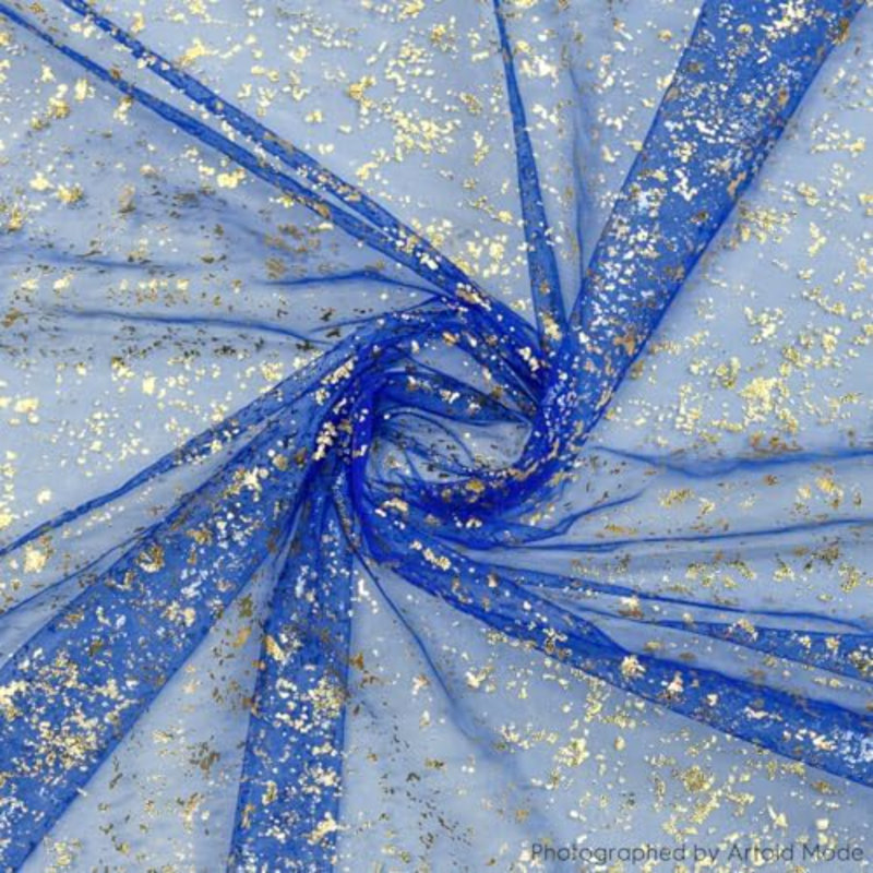 3PCS Blue Gold Gauze Table Runner 120 Inch 10FT, Glitter Metallic Foil Sheer Dining Wedding Anniversary Holiday Table Decor for Home Party