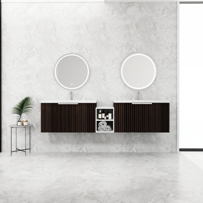 Meuble-lavabo moderne de 72 pouces avec lavabo en résine et portes à fermeture douce, armoire de 30 po et 12 po, rangement supplémentaire, mécanisme à rayures