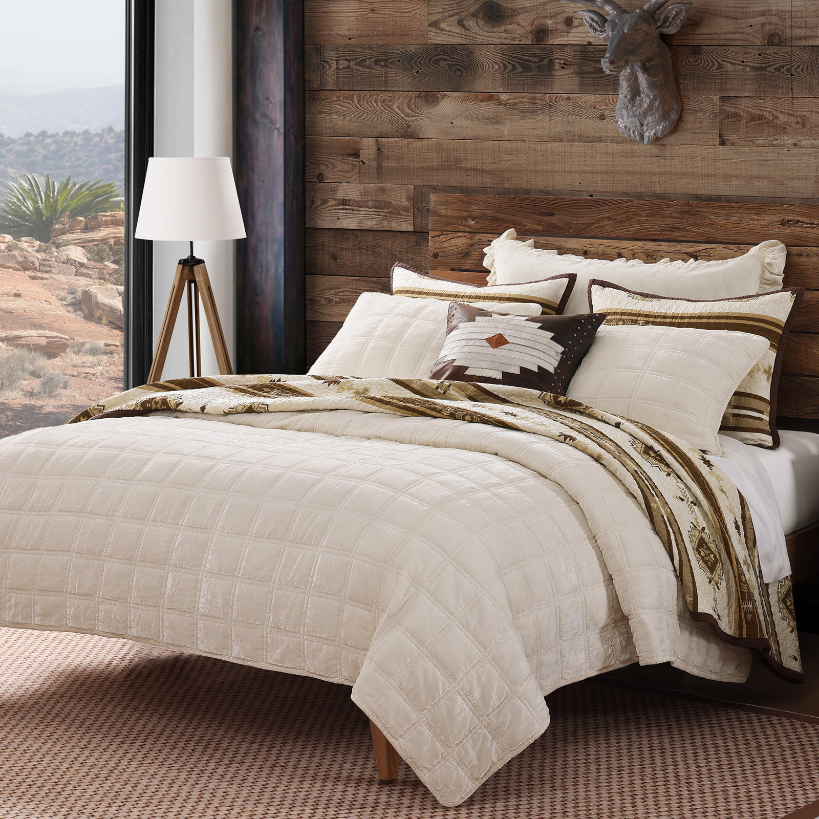 Stella Velvet Quilt Set, King Quilt + 2 King Pillowcases, Stone