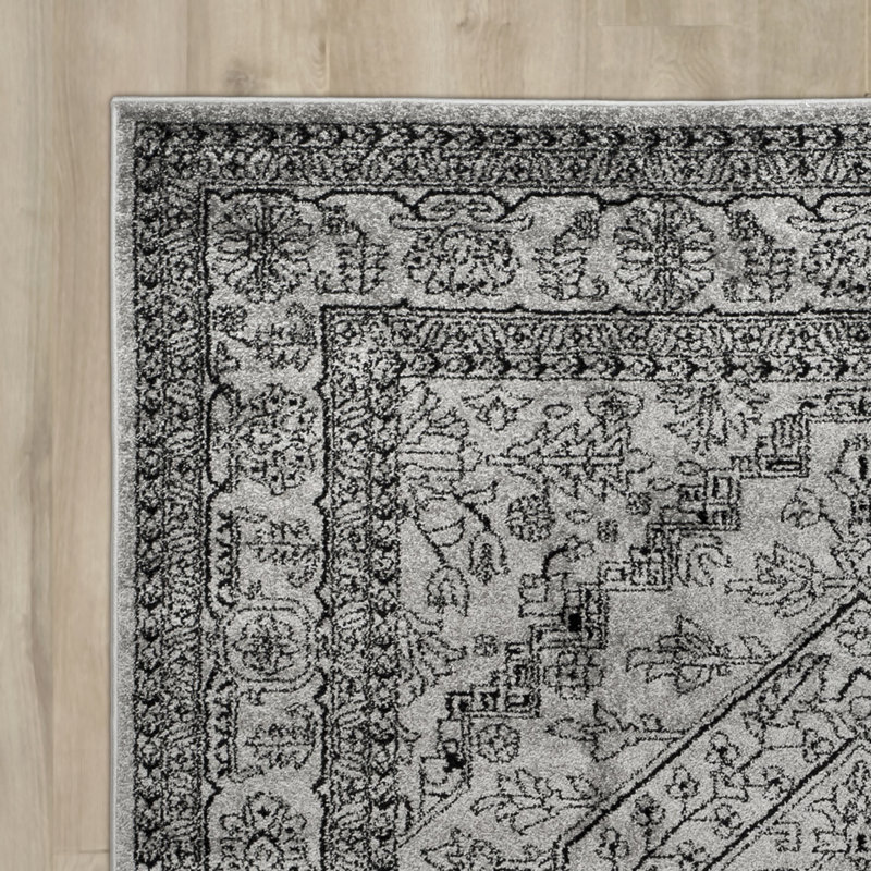 Stromsburg Oriental Area Rug, Silver/Black, Rectangle 91 x 152 cm