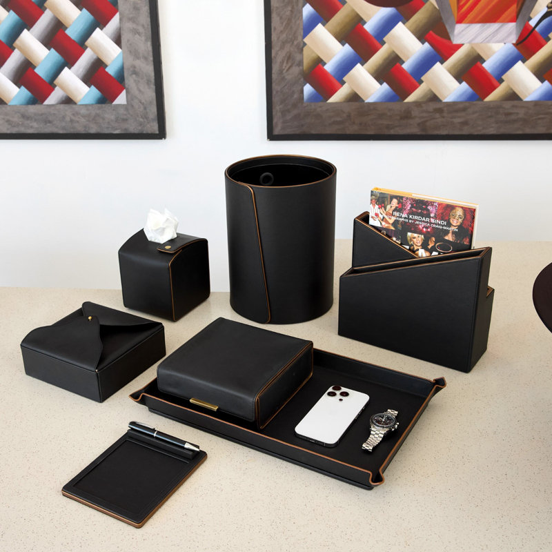 Leather Notepad Holder, Black/Rose Gold