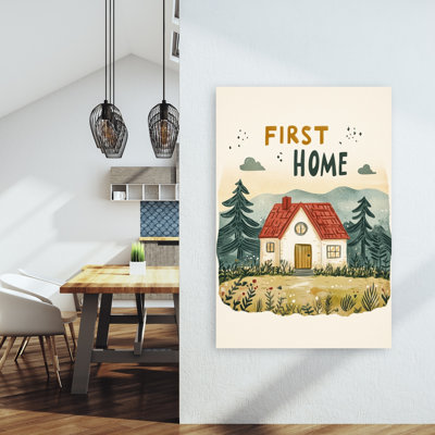 Cozy Cabin Dreams Peaceful Rustic Abstract Pine Tree Forest Landscape Wall Art Print by Treechild - Wrapped Canvas Print