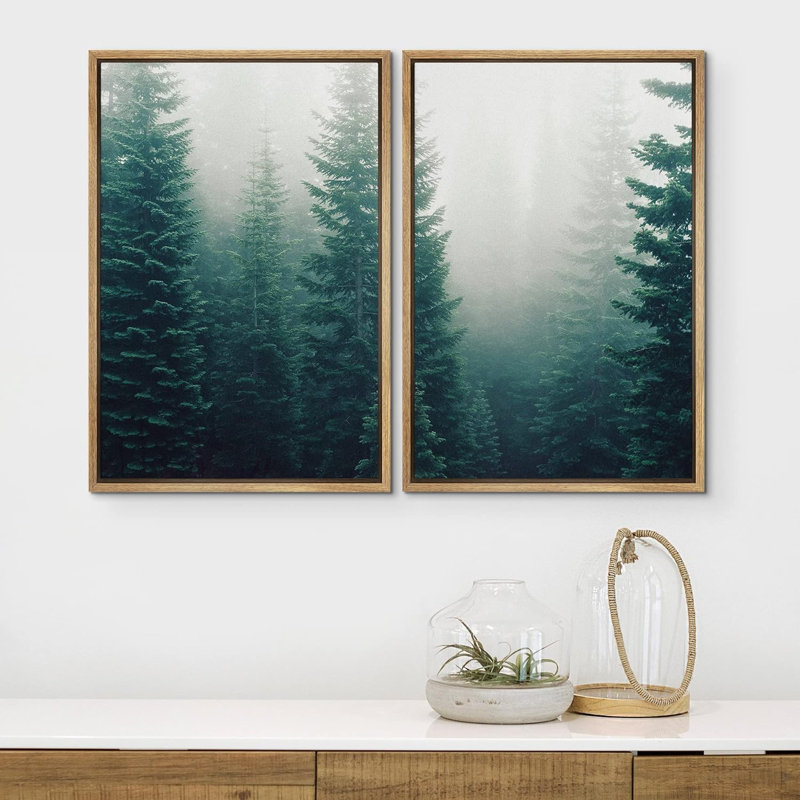 «Forest Green Pine Trees in the Mist», ensemble de 2 reproductions, Cadre naturel flottant, H 36 po x l 48 po x P 1,5 po