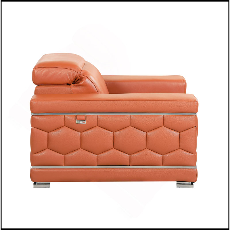 Causeuse en cuir italien à grain supérieur, Orange