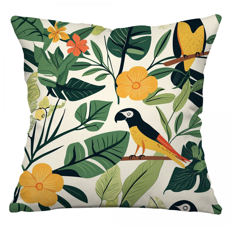 Coussin Tropical Birds, Carré 16 po