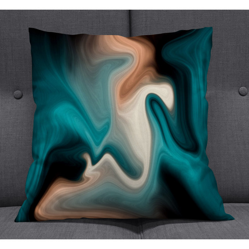 Throw Pillow With Insert, Blue/Brown Abstract 2, 18"H x 18"W