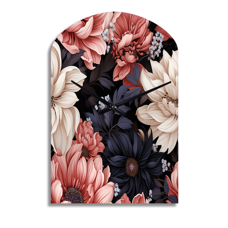 Motif de fleurs rose clair et rose - horloge murale asymétrique florale, Moyenne