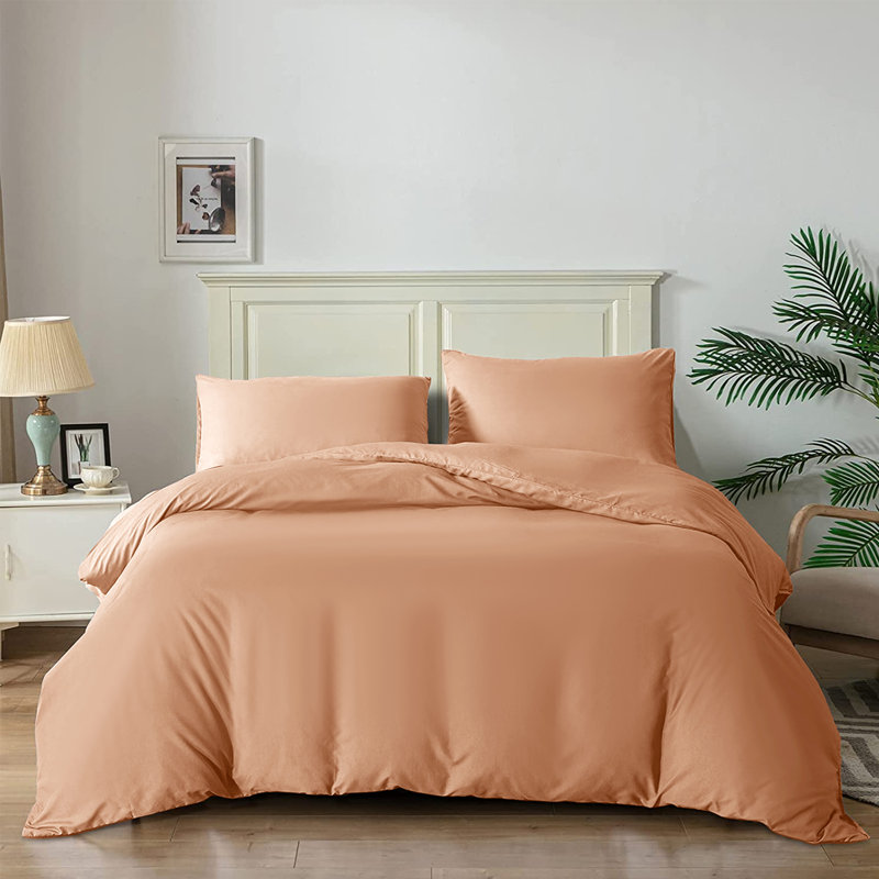 Super Soft Reversible 4 piece Plain Duvet Cover Set with Pillowcases, Super King Duvet Cover + 3 Additional Pieces, Peach
