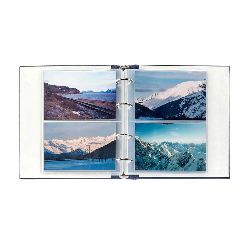 Medium 4-Ring Clear Pocket Leather Photo Album, Black