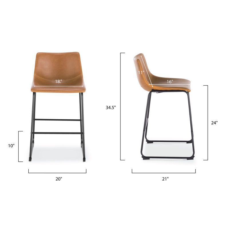 Brinley 24" Vegan Leather Counter Stool, Tan Vegan Leather