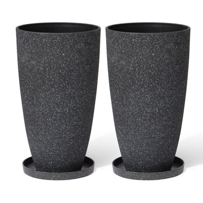 Tall Round Planter, Large Tall White Planter with Tray
