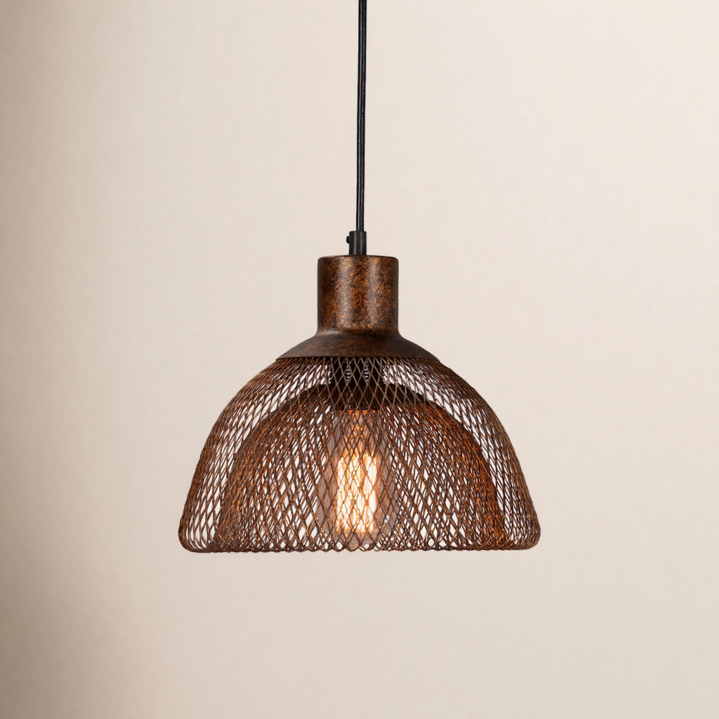 Single Light Metal Pendant, 8" H x 10" W x 10" D, Brown